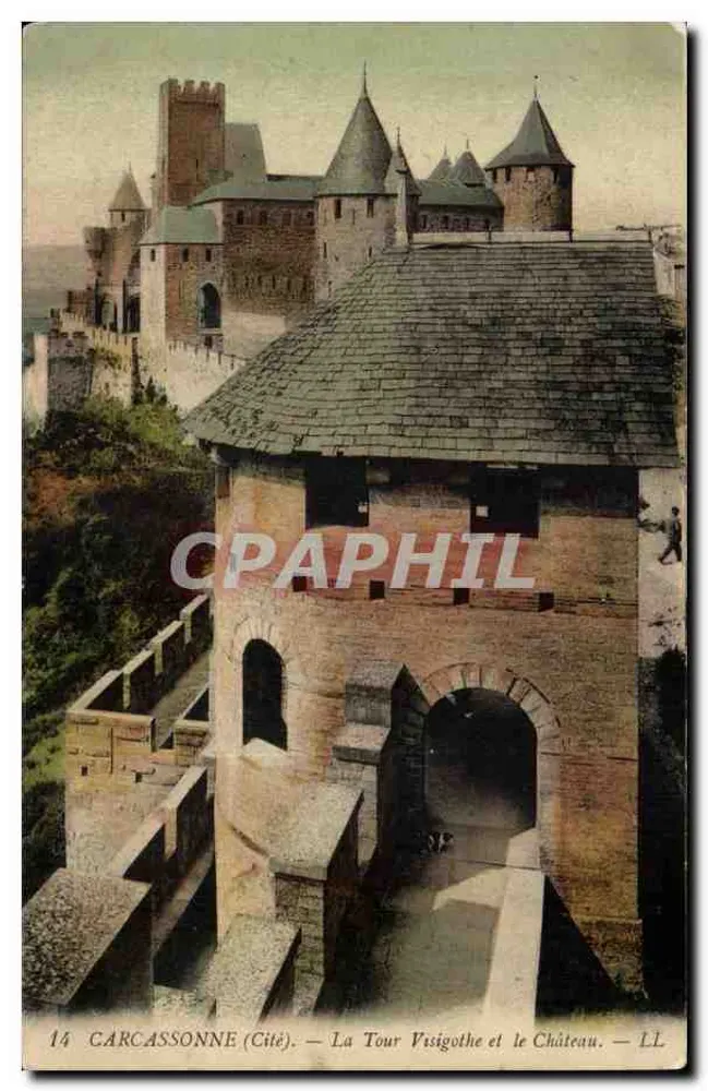 Carcassonne (Cité) — A Torre Visigótica e o Castelo — LL - Frente