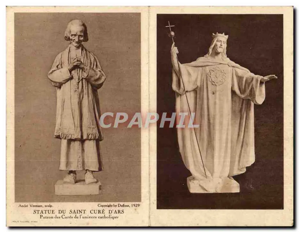 Statue des heiligen Curé d'Ars — Statue des Christus-Königs — C. Duffour, Paris - Vorderseite