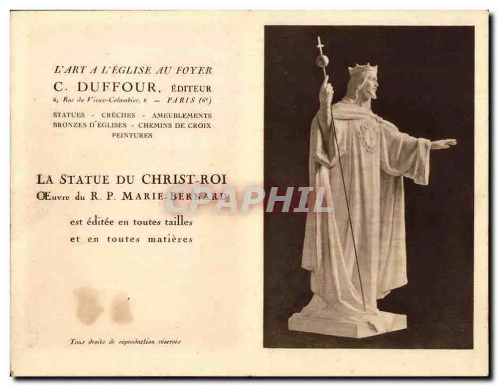 Statue des heiligen Curé d'Ars — Statue des Christus-Königs — C. Duffour, Paris - Rückseite