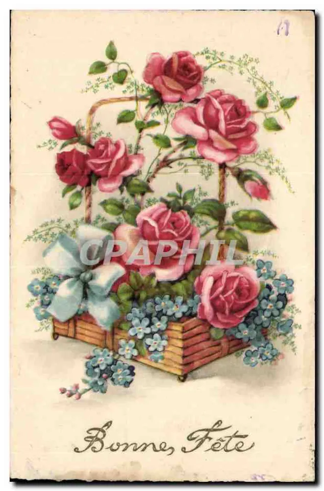 Blütenstrauß in einem Korb — Frohe Geburtstagskarte — M. D. Paris, n° 324 - Vorderseite