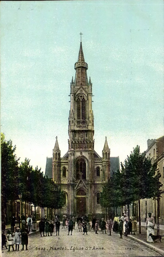 Nantes - Igreja de Santa Ana — vista da fachada e da torre, editor Goutez & Compère, n° 3493 - Frente