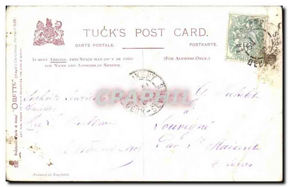Winterlandschaft mit Schäfer und Schafen — Frohe Weihnachten — M. Morris — Tuck's Post Card - Rückseite