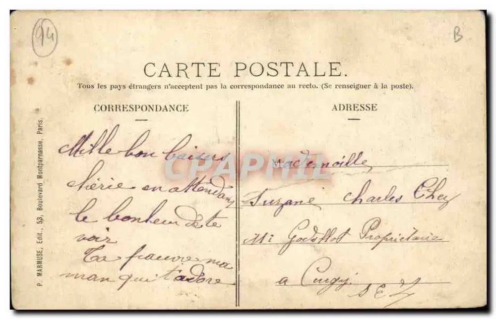 Vincennes — O Donjon — P. Marmuse, Paris - Verso
