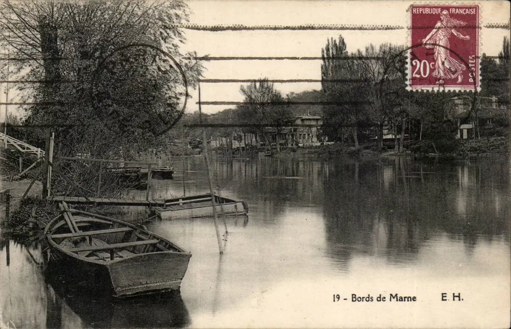 Margens da Marne — vista fluvial com barcos — E.H. n°19 - Frente