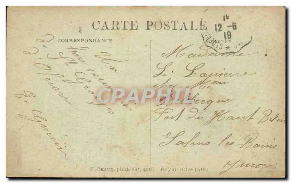 Grande Conche dos Sables Vigné — Ilha de Oléron — Charente Inférieure — F. Braun, fot. & Dr. Royan - Verso