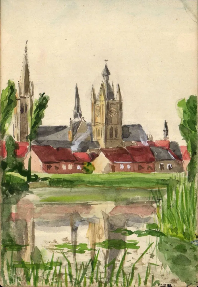 Ypres — die Ufer des Ypres — Aquarellzeichnung - Vorderseite