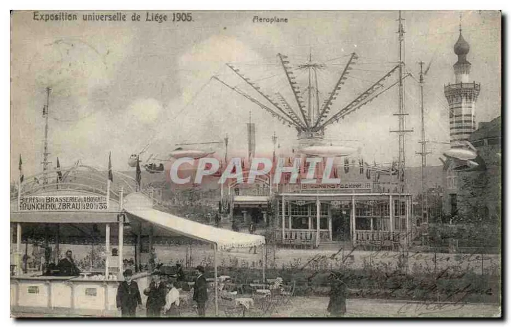 Weltausstellung in Liège 1905 — Flugzeug — Brauerei Municholzbrau — Verleger: Noëls, Brüssel, Nr. 186 - Vorderseite