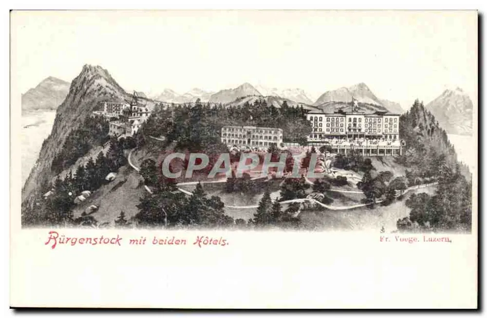 Bürgenstock mit den beiden Hotels — Fr. Vuege, Luzern - Vorderseite