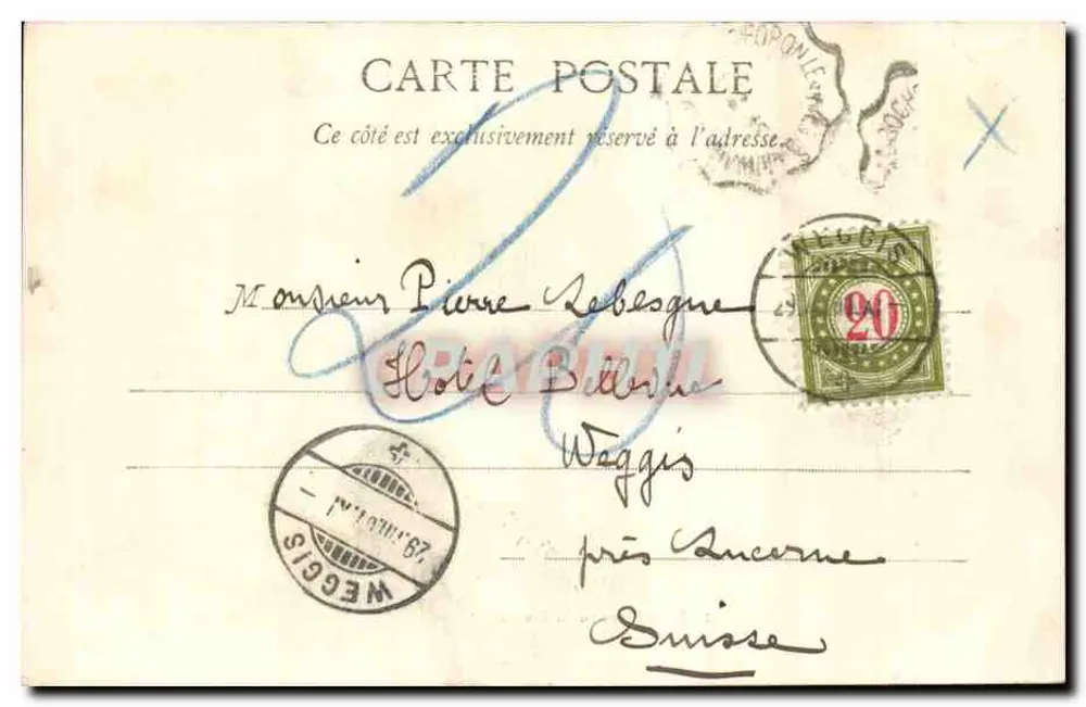 O Mont Blanc visto do Brevent — Hotel du Méridien — datada 28 de agosto de 1901 - Verso