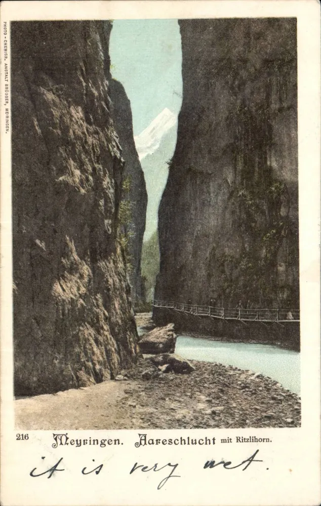 Meyringen. Aareschlucht mit Ritzlihorn — Photo-Chewigh, Anstalt Bruggen, Heimnies, n°216 - Vorderseite