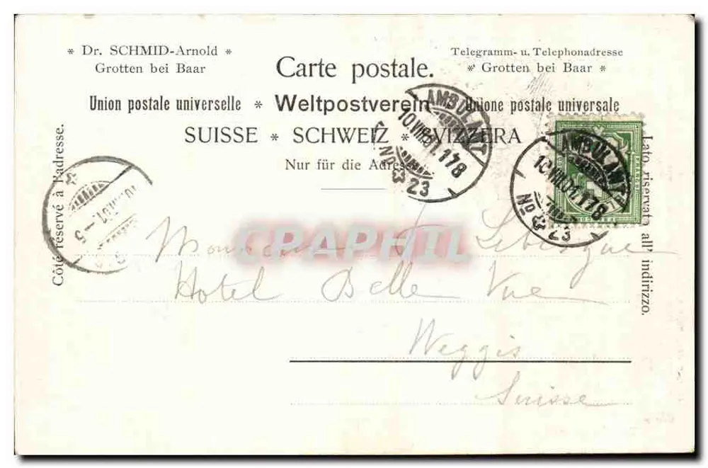 Tropfsteingrotten in der Hölle bei Baar (Kt. Zürich) — Ansicht von Dr. Schmid-Arnold — C.A. & Cie, Nr. 498 - Rückseite