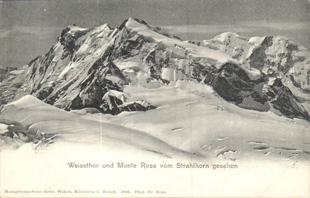 Weissthor und Monte Rosa vom Strahlhorn gesehen — Hochgebirgs-Serie, Gebr. Wehrli, Kitchberg b Zürich, 1906, Phot. Dr. Brun - Vorderseite