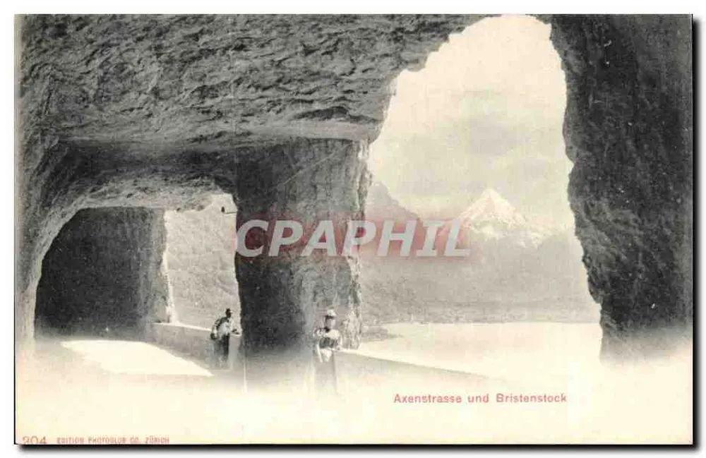 Axenstrasse und Bristenstock — Ansicht der Höhlen — Édition Photobue & Cie, Zürich, n° 304 - Vorderseite