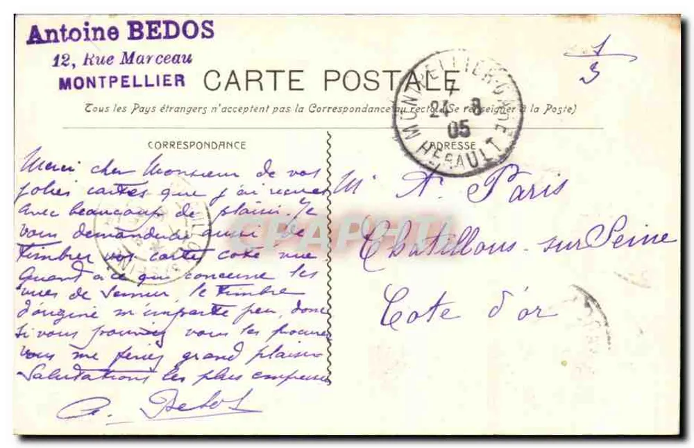 Montpellier - L'Aqueduc — Édition A. Rebol, n° 1099 - Verso