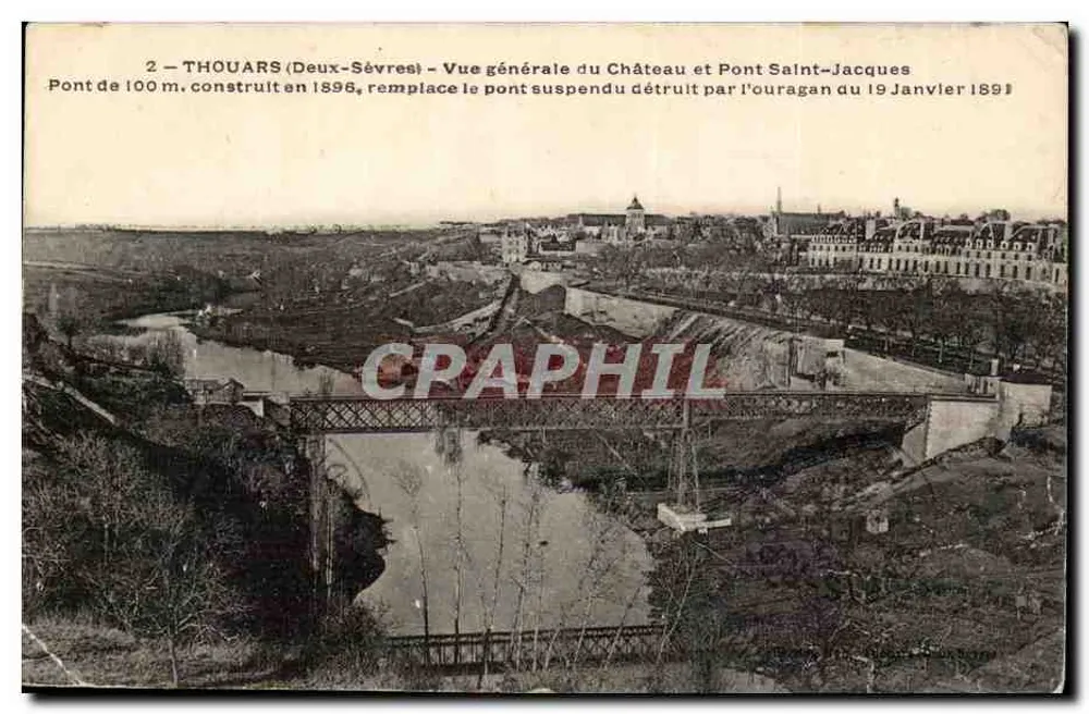 Thouars (Deux-Sèvres) — Vista generale del Castello e Ponte Saint-Jacques — editore sconosciuto, n° 2 - Recto