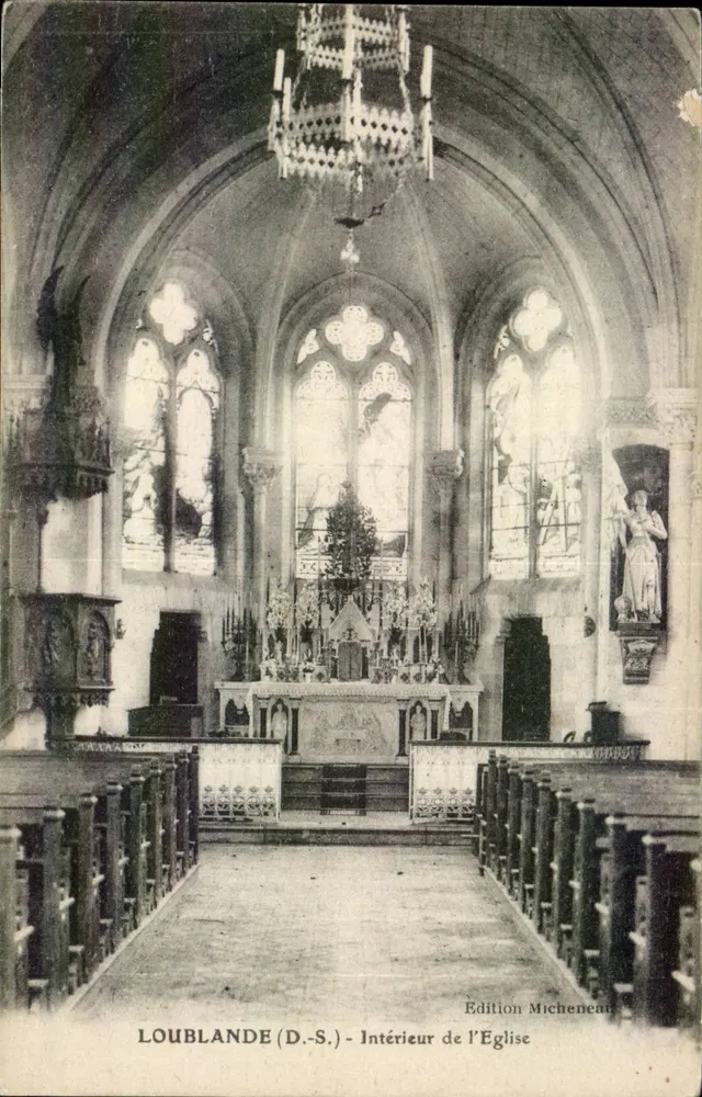 Loublande (D.-S.) — Wewnętrzny widok kościoła — Wydawnictwo Micheneau - Awers