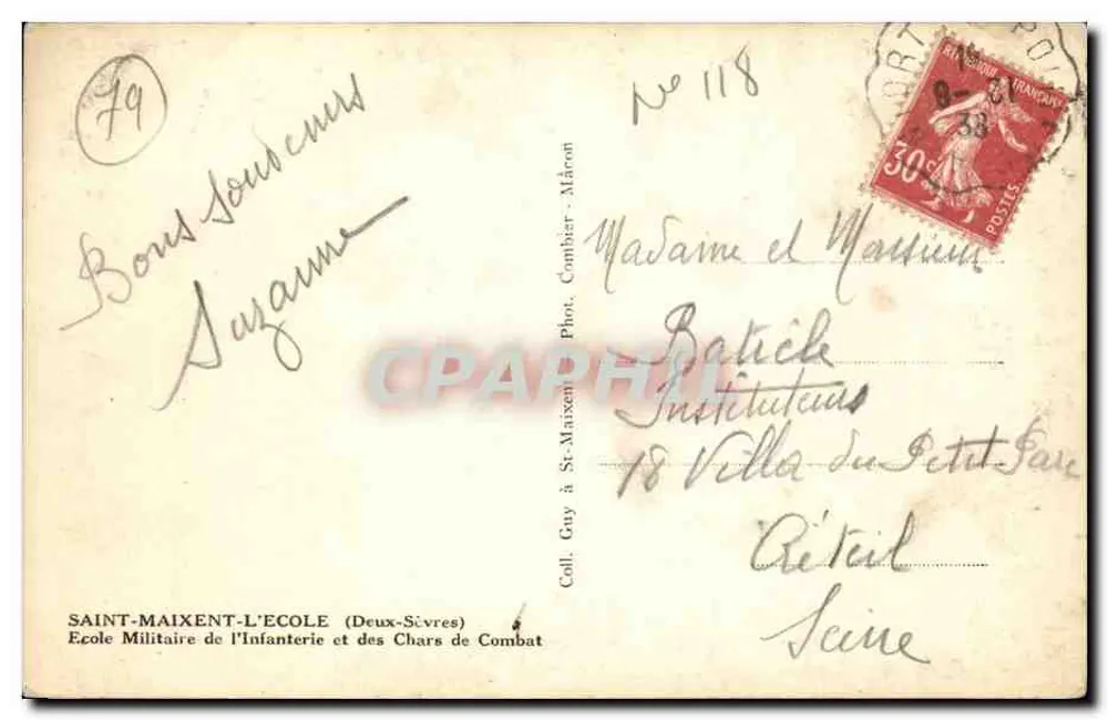Militärschule für Infanterie und Panzerfahrzeuge — Saint-Maixent-l'École — Fot. Combier, Mâcon - Rückseite