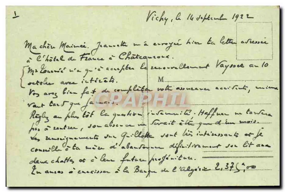 Vichy - Façade du Casino — wydanie seria 310 - Rewers