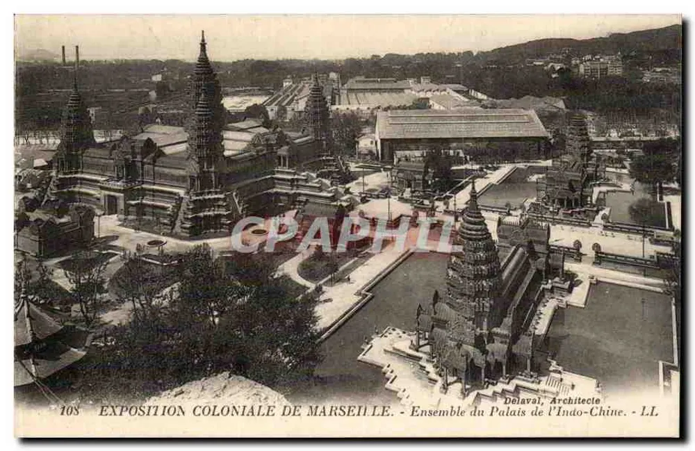 Kolonialausstellung in Marseille — Ensemble des Palastes von Indochina — Delavai, Architektur - Vorderseite