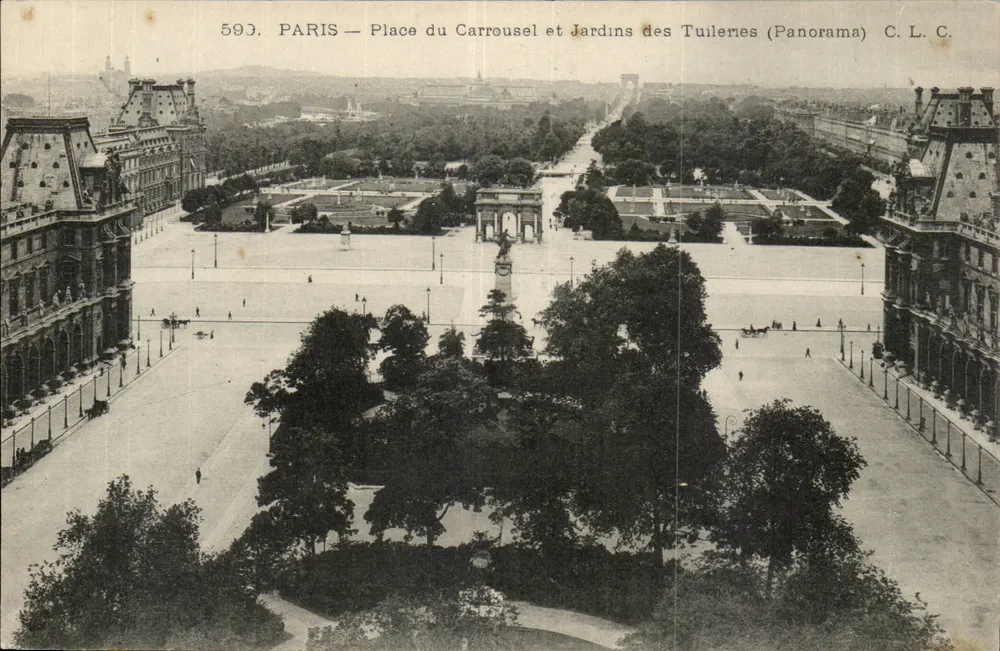 PARIS — Place du Carrousel und Jardins des Tuileries (Panorama) — C.L.C. n°593 - Vorderseite