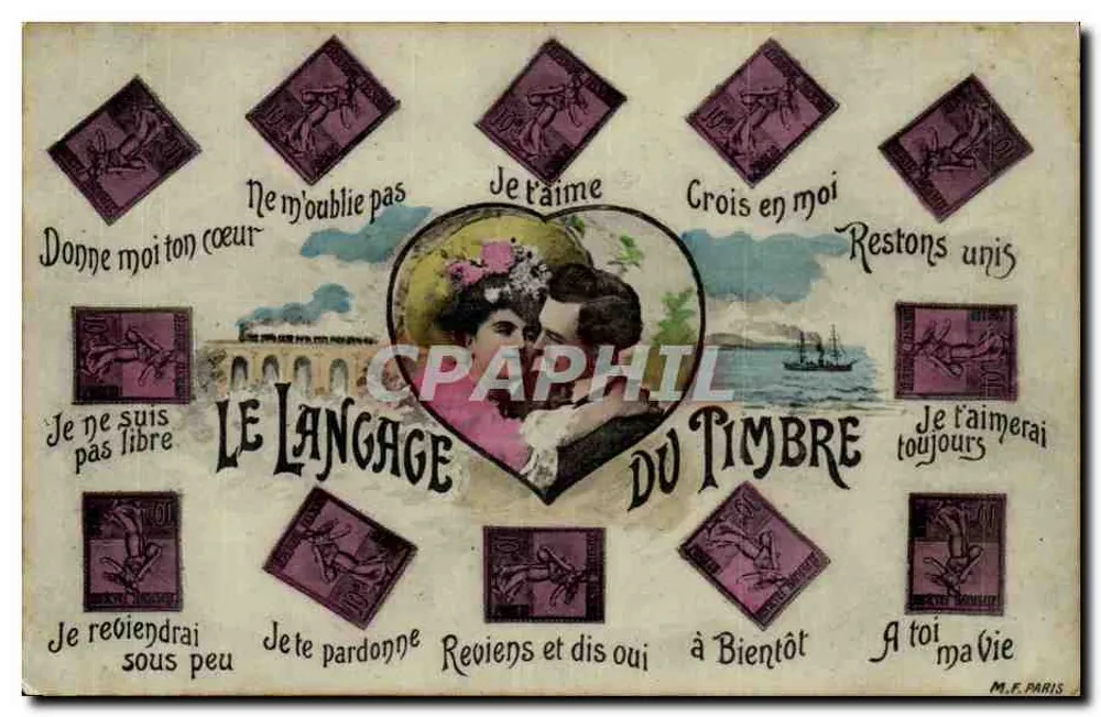 Sprache des Stempels — M.F. Paris — Serie illustrierter Briefmarken - Vorderseite