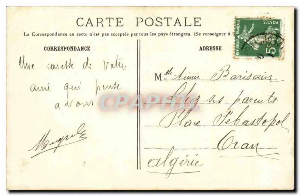 Sprache des Stempels — M.F. Paris — Serie illustrierter Briefmarken - Rückseite