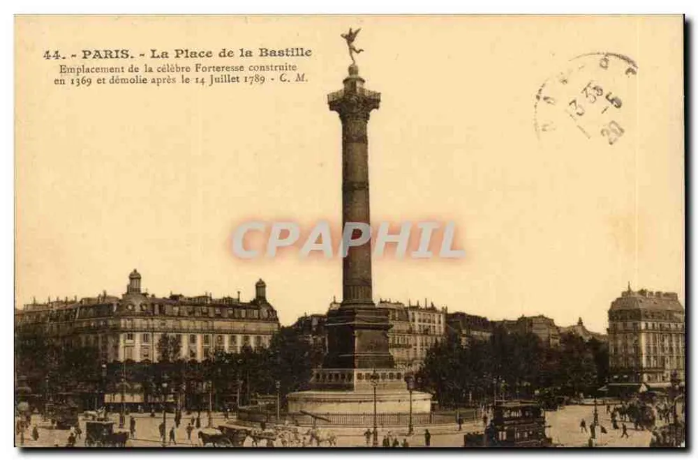 Paris - A Praça da Bastilha — Local da famosa fortaleza — C.M. n°44 - Frente
