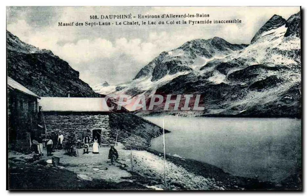 Dauphiné - Environs d'Allevard-les-Bains — Massif des Sept-Laus - Le Chalet, le Lac du Col et la Pyramide inaccessible — n°508 - Recto