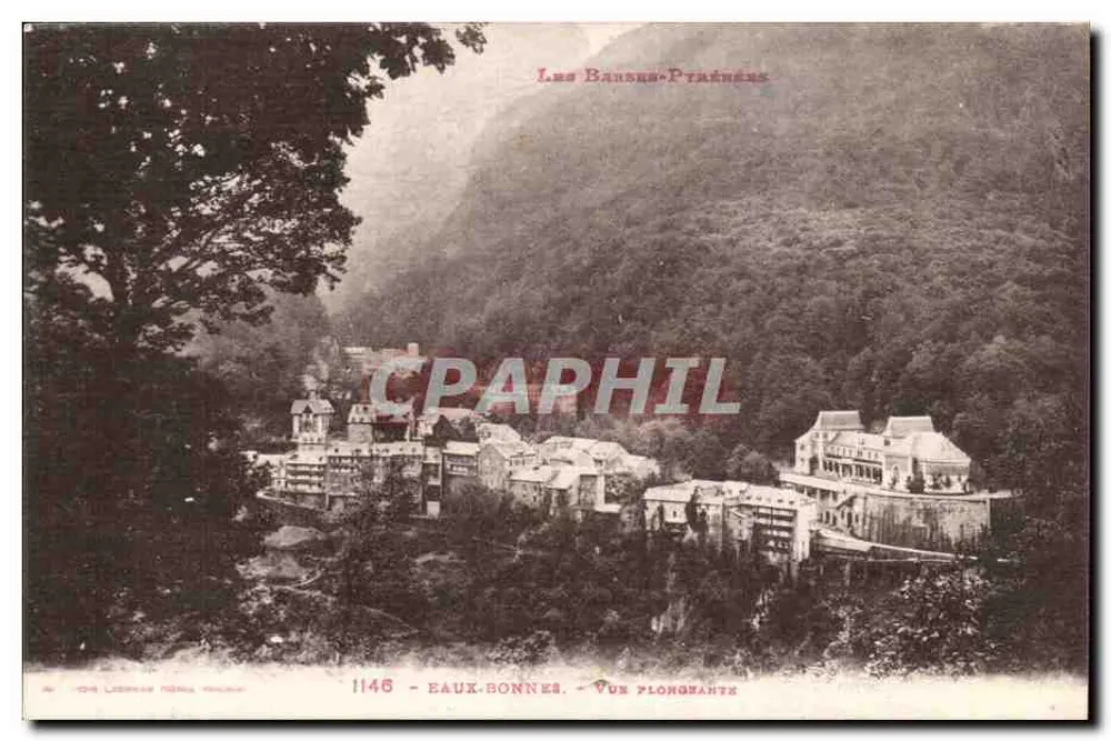Les Bains-Pétrénés — Eaux-Bonnes — Vista Aérea — n°1146 — editor: Léon Léonard, Paris - Frente