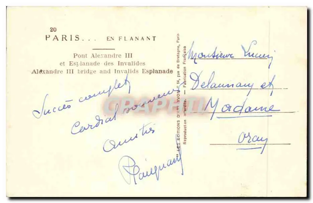 Pont Alexandre III und Esplanade des Invalides — Éditions d'Art YVON, Paris - Rückseite
