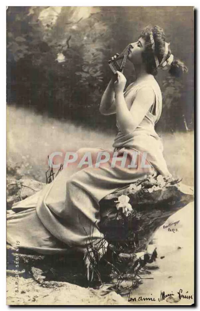 Junge Frau, die ein Instrument spielt — natürliche Szene — S.I.P. Serie Nr. 19, Rautlinguer Paris - Vorderseite