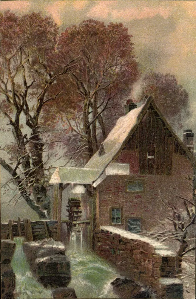 Windmolen met sneeuw — winterscène — uitgever niet zichtbaar - Voorkant