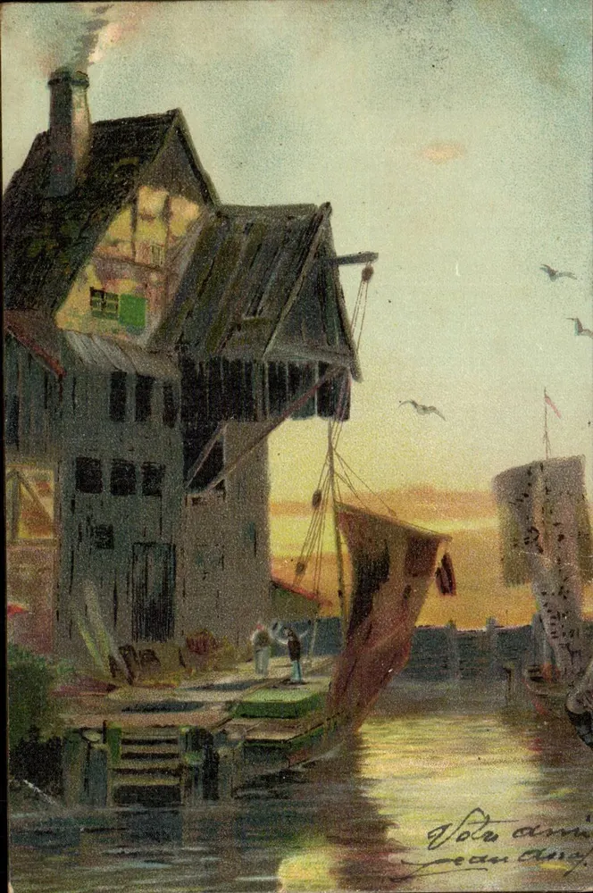 Scheepvaart in de nacht — uitzicht van de kade met boot — Jean Andry - Voorkant