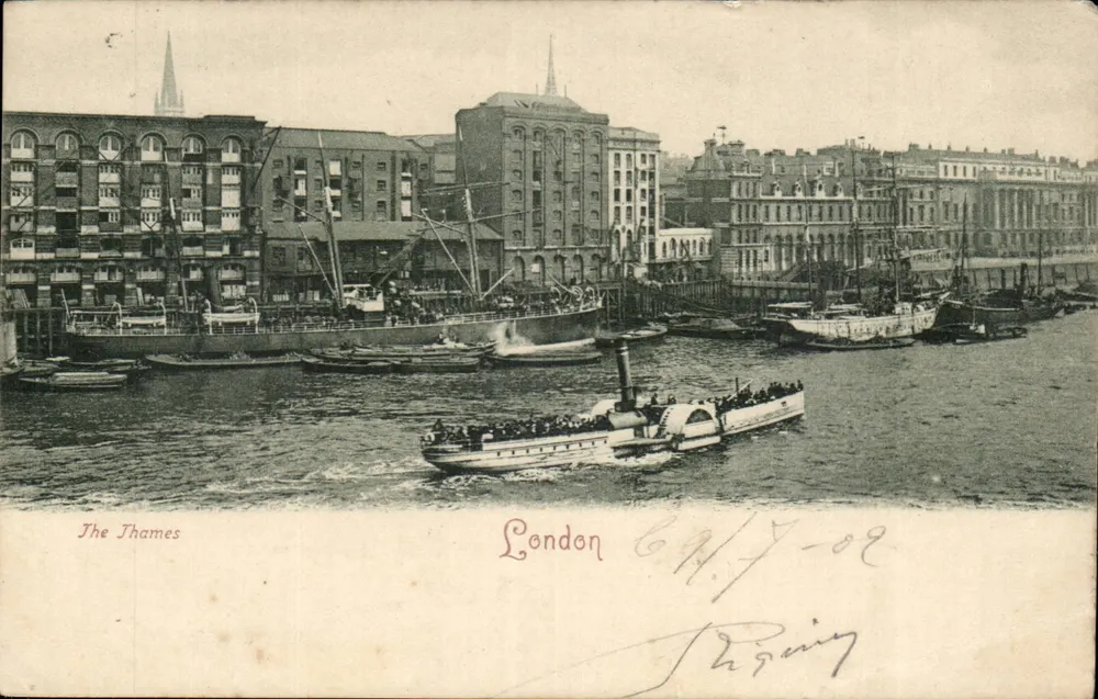 Der Fluss Thames in London — Hafenansicht mit Dampfschiff — Verlag nicht identifiziert - Vorderseite