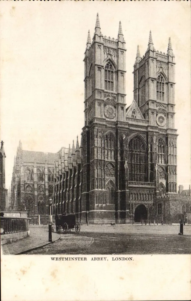 Westminster Abbey, London — Ansicht der Hauptfassade mit den Türmen — unbekannter Verlag - Vorderseite
