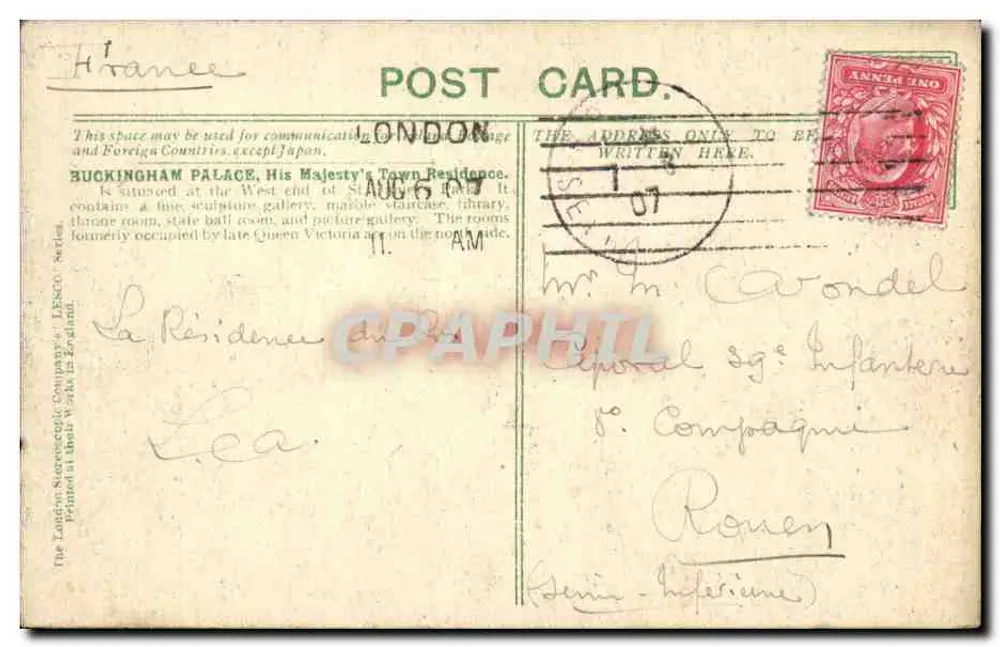 LONDON — BUCKINGHAM PALACE — The London Necroscopic Company, Ltd. Series - Rückseite