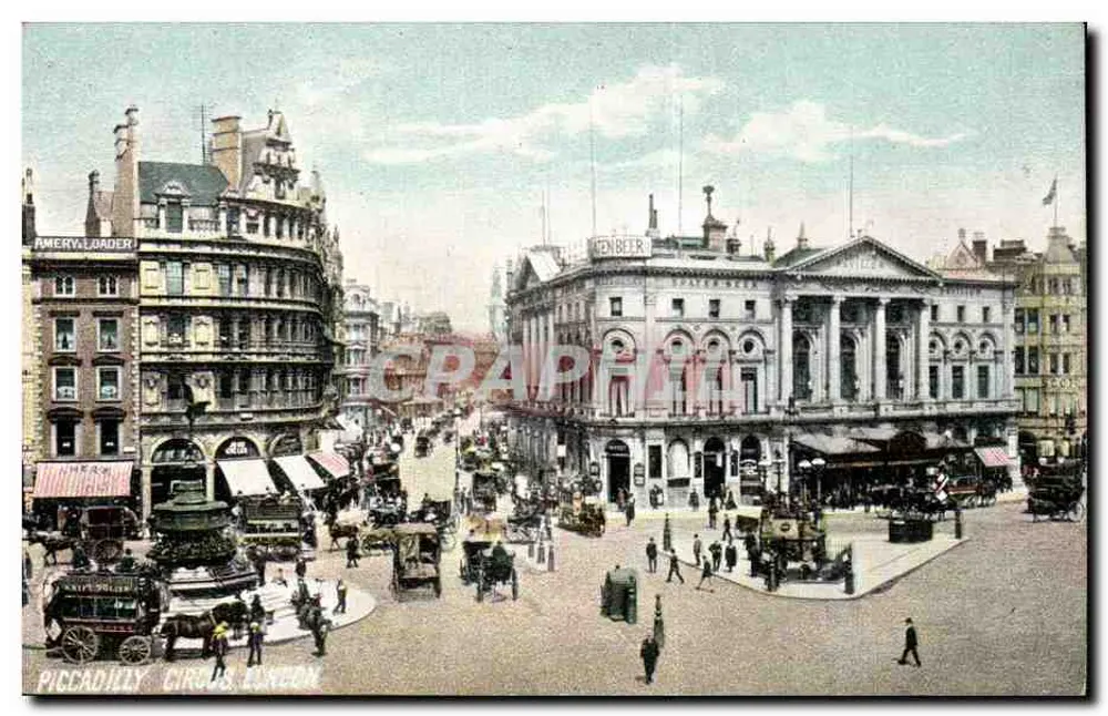 Piccadilly Circus, London — lebendige Ansicht mit Brunnen und Gebäuden — P.P. & P. Co., Croydon - Vorderseite