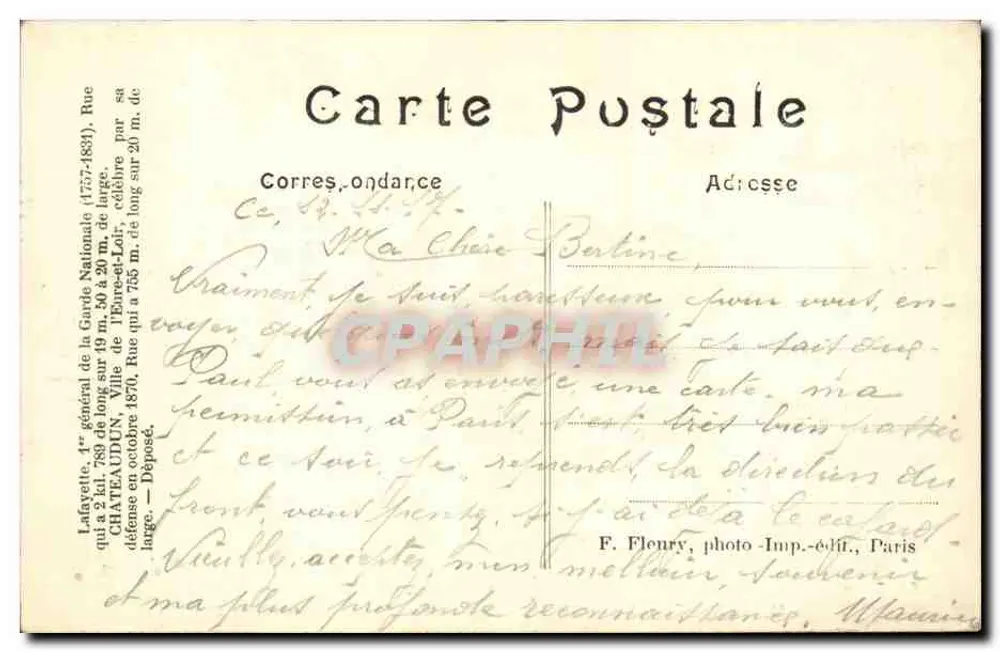 Paris (IXe und Xe) — Rue Lafayette, Kreuzung mit Rue de Châteaudun — F. Fleury, n° 140 - Rückseite