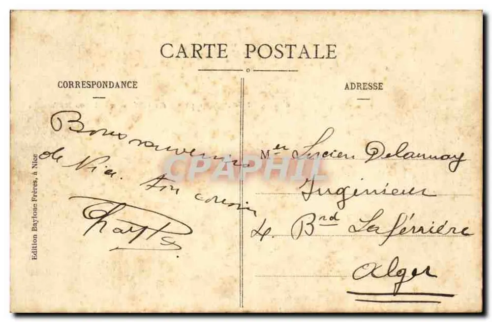 NICE - Vue prise du Château - Tour Bellanda — Édition Baylone Frères, n° 519 - Verso
