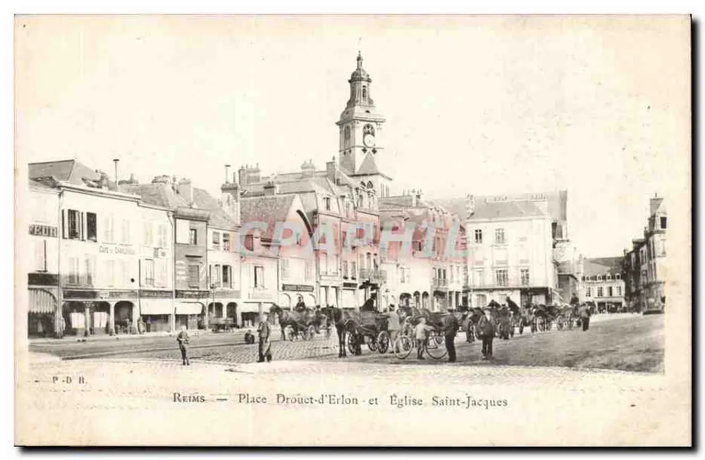 Reims — Place Drouet-d'Erlon e Igreja de São Jacó — P.D.R. - Frente