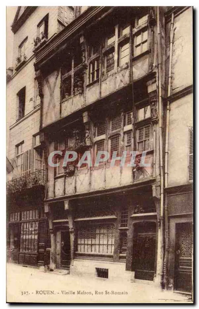 Rouen - Vieja Casa, Rue St-Romain — editor C. Laroche, n° 327 - Anverso