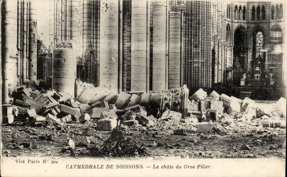 Kathedrale von Soissons — Der Sturz des Großen Pfeilers — B. Nougardeau, Verleger, Soissons. - Vorderseite