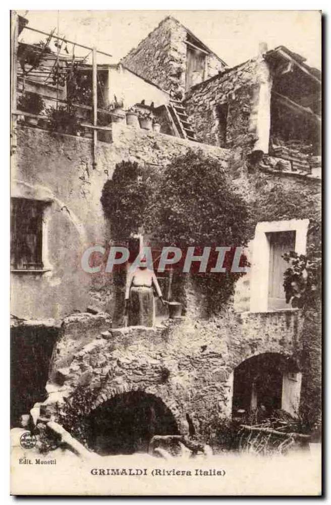 Grimaldi (Riviera da Itália) — vista de ruas e edifícios em pedra — Ed. Monetti - Frente