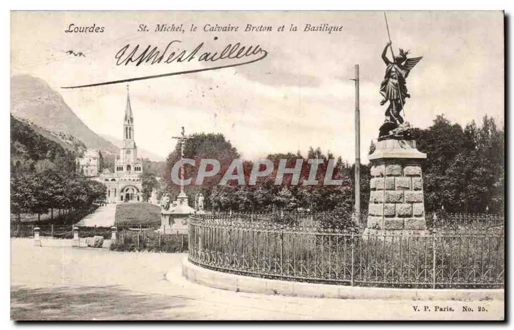 Lourdes — St Michel, der Bretonische Calvary und die Basilika — V.P. Paris, Nr. 25. - Vorderseite