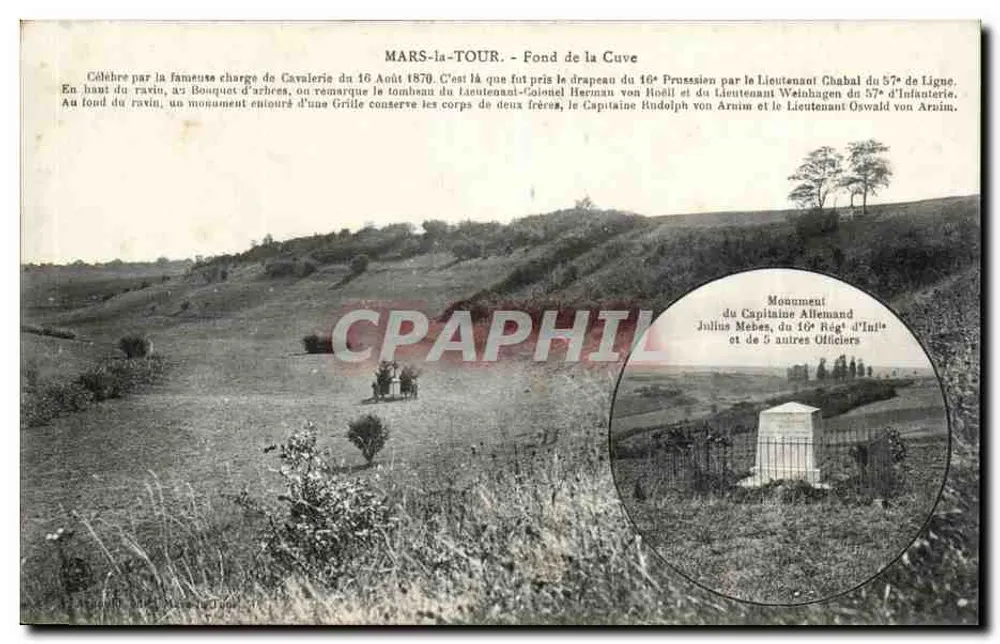 MARS-la-TOUR - Fundo da Cuve — Carregamento de cavalaria do 16 de agosto de 1870 — Monumento aos oficiais alemães - Frente