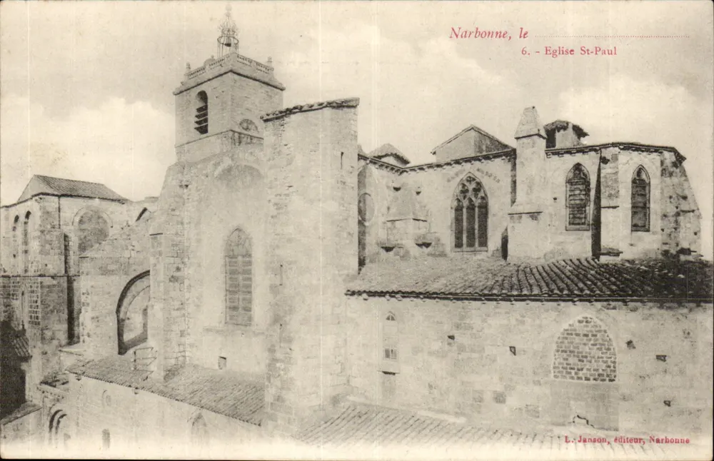 Narbonne, a Igreja de São Paulo — vista do edifício com seu campanário — L. Janson, editor, Narbonne, n°6 - Frente