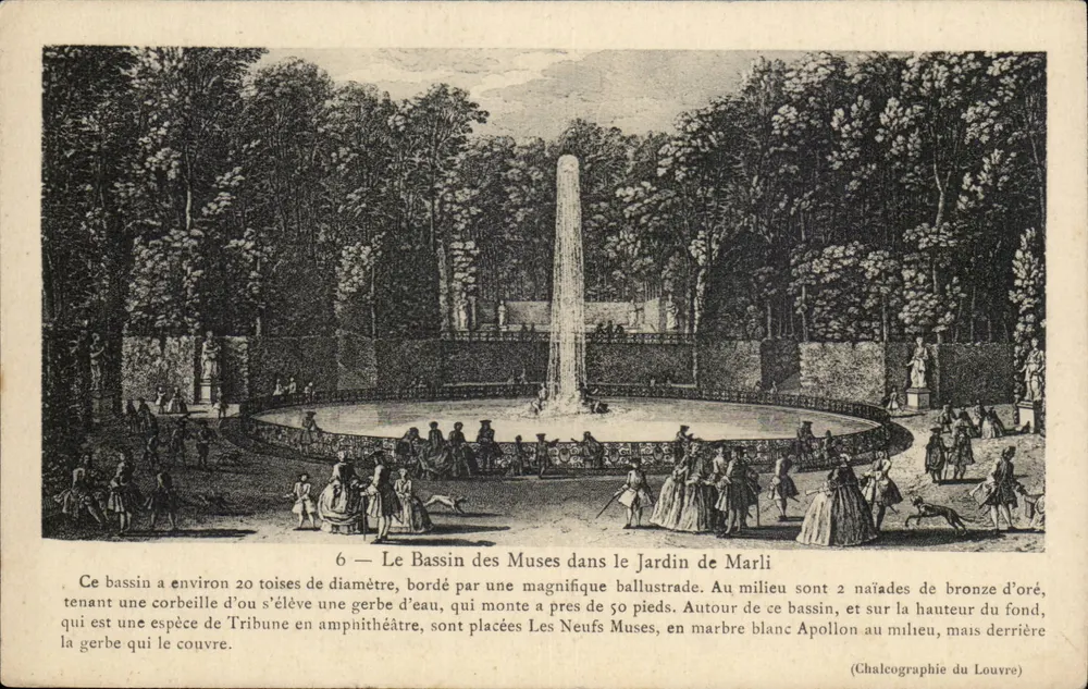 Der Muses-Becken im Marli-Garten — Kupferstich aus dem Louvre — n°6 - Vorderseite