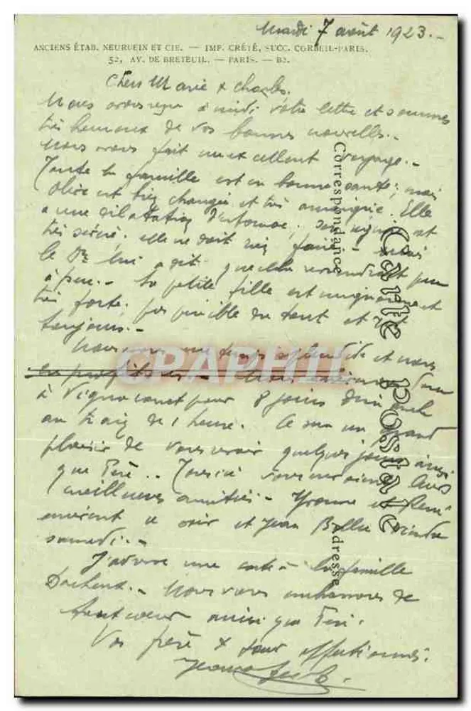 Morlaix — O « Finistère » na base do Rio — Antigos Estabelecimentos Neuruein e Cia, Imp. Créé, suc. Corbeil-Paris, n°190 - Verso