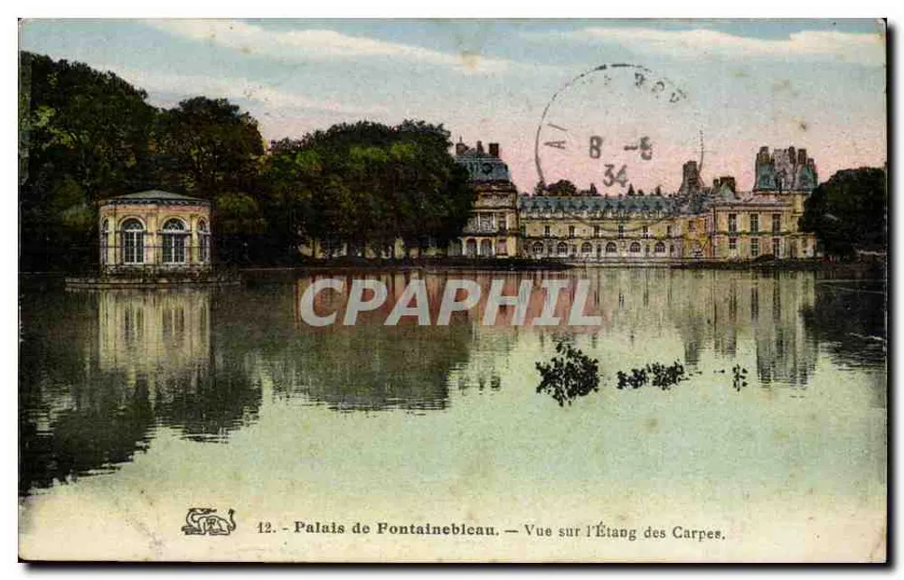 Palast von Fontainebleau — Blick über den Karpfenteich — unbekannter Verlag, Nr. 12 - Vorderseite