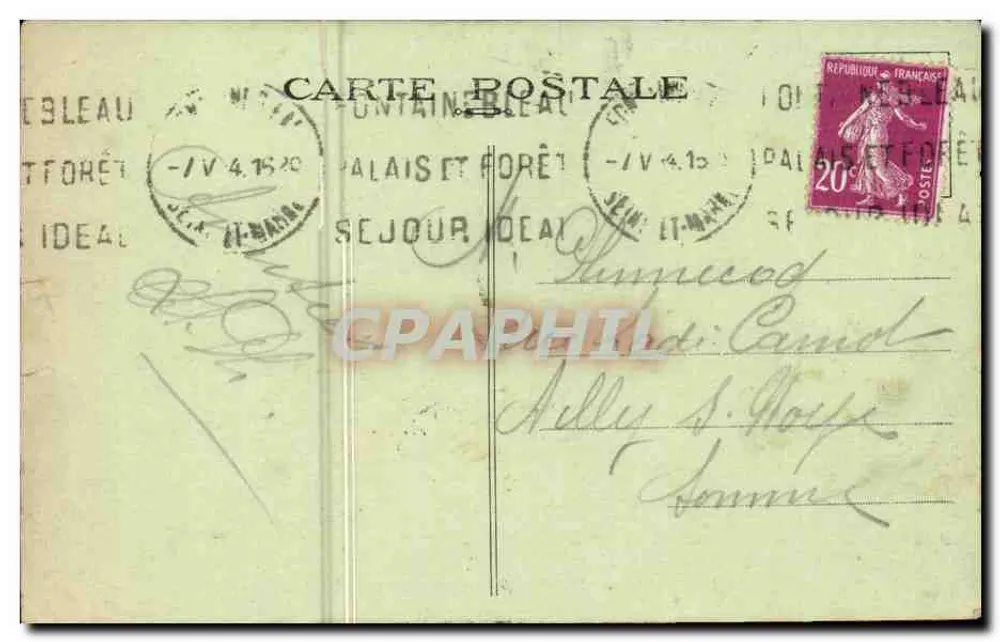 Palast von Fontainebleau — Blick über den Karpfenteich — unbekannter Verlag, Nr. 12 - Rückseite